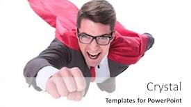  Presentation with superhero - PPT layouts with confident-superhero-businessman-is-flying background and a white colored foreground