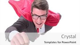  Presentation with superhero - Colorful slide deck enhanced with confident-superhero-businessman-is-flying backdrop and a white colored foreground
