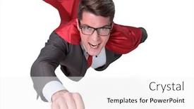  Presentation with superhero - Theme having confident-superhero-businessman-is-flying background and a white colored foreground