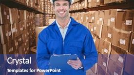  Presentation with writing notes - Presentation consisting of confident supervisor writing notes against boxes in warehouse background and a ocean colored foreground