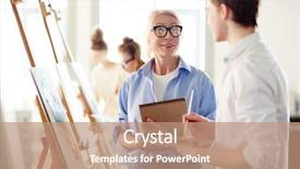  Presentation with teacher - Audience pleasing presentation theme consisting of confident teacher of arts talking backdrop and a coral colored foreground