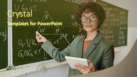  Presentation with new teacher - Presentation enhanced with confident-teacher-of-geometry-pointing background and a tawny brown colored foreground