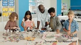  Presentation with robots - PPT layouts consisting of confident-teacher-of-robotics-standing background and a  colored foreground