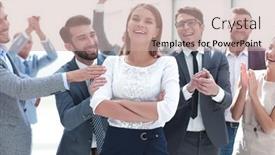  Presentation with team leader - Presentation design with confident-team-leader-standing background and a coral colored foreground