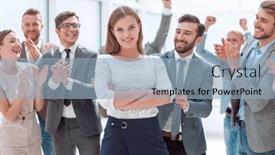  Presentation with team leader - Presentation design having confident-team-leader-standing background and a light blue colored foreground