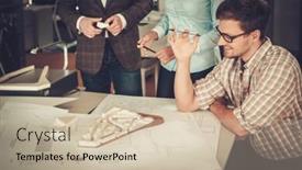  Presentation with team working together - Audience pleasing PPT theme consisting of confident team of engineers working together in a architect studio backdrop and a mint green colored foreground