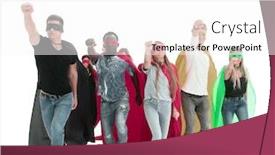  Presentation with team leader - Audience pleasing PPT layouts consisting of confident-team-of-superheroes-walking backdrop and a white colored foreground