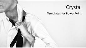  Presentation with transgender - Slide set with tie while standing against white background and a white colored foreground