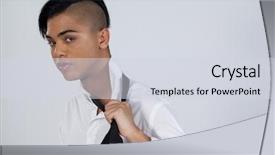  Presentation with transgender - Cool new PPT theme with tie while standing against white backdrop and a light gray colored foreground