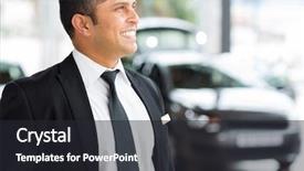 Presentation with dealership - Audience pleasing slide set consisting of confident vehicle dealership salesman backdrop and a dark gray colored foreground