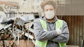  Presentation with scrap metal - Presentation theme having confident-volunteer-in-medical-mask background and a soft green colored foreground