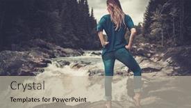  Presentation with waterfall woman - Slides consisting of confident woman posing near waterfall with mountain forest on the background background and a mint green colored foreground