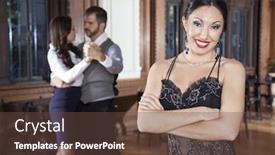  Presentation with tango - Cool new slide set with confident woman standing arms crossed while dancers doing tango backdrop and a tawny brown colored foreground