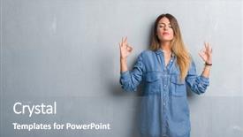  Presentation with meditation - Slides enhanced with confident women - young adult woman over grunge background and a seafoam green colored foreground