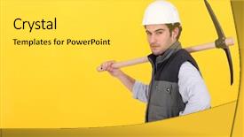  Presentation with landscape maintenance worker safety - Presentation design featuring confident worker with pick-axe background and a  colored foreground