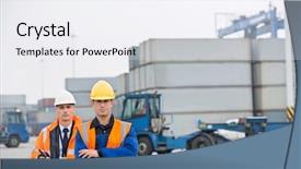  Presentation with shipping - Audience pleasing slide set consisting of confident workers standing in shipping backdrop and a white colored foreground