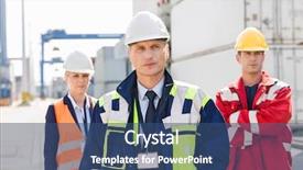  Presentation with shipping - Colorful presentation design enhanced with confident workers standing in shipping backdrop and a ocean colored foreground