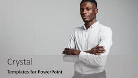  Presentation with confident - Slide set consisting of confident-young-african-man-wearing background and a light gray colored foreground