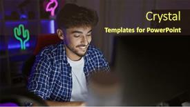  Presentation with computer room - Presentation design having confident-young-arab-man and a tawny brown colored foreground