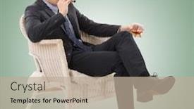  Presentation with cigar - Slides having confident young asian businessman holding a cigar background and a mint green colored foreground