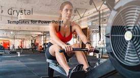  Presentation with rowing - Beautiful slides featuring confident-young-attractive-sportswoman-exercising backdrop and a coral colored foreground