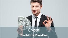  Presentation with people lost money fired businessman - Theme with confident young businessman holding money background and a seafoam green colored foreground