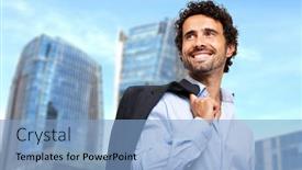  Presentation with confident - Presentation design featuring confident-young-businessman-outdoor-holding background and a light blue colored foreground