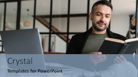  Presentation with confident - Cool new theme with confident-young-businessman-reading-book backdrop and a seafoam green colored foreground