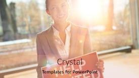  Presentation with help wanted - Colorful slide set enhanced with confident young businesswoman holding red help wanted sign while standing at office with lens flare in background backdrop and a coral colored foreground