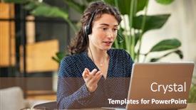  Presentation with online meeting - Amazing PPT layouts having confident-young-businesswoman-wearing-headphones backdrop and a tawny brown colored foreground
