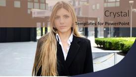  Presentation with confident - Slide set featuring confident-young-female-manager-outdoor background and a coral colored foreground