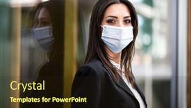  Presentation with covid coronavirus - Presentation with confident-young-female-manager-outdoor background and a wine colored foreground