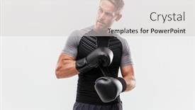  Presentation with boxing - Presentation enhanced with young fit sportsman wearing boxing background and a light gray colored foreground