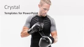  Presentation with boxing - PPT theme consisting of confident young fit sportsman wearing boxing gloves isolated over white background boxing background and a light gray colored foreground