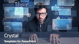  Presentation with confident - Presentation design enhanced with confident young hacker working hard background and a ocean colored foreground