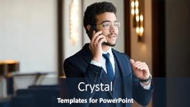  Presentation with business partner - Presentation theme featuring confident-young-male-entrepreneur background and a navy blue colored foreground