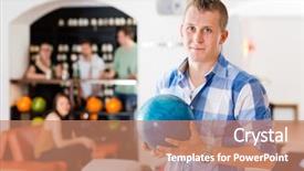  Presentation with young people in the club - Beautiful slide deck featuring confident young man holding bowling backdrop and a coral colored foreground
