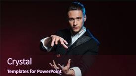  Presentation with magician - Audience pleasing slides consisting of confident young man magician showing backdrop and a wine colored foreground