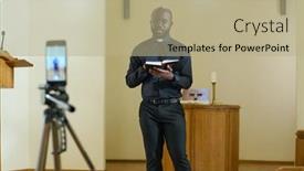  Presentation with sermon - PPT theme with confident-young-pastor-of-evangelical background and a mint green colored foreground