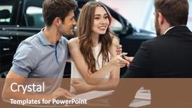  Presentation with salesman - Audience pleasing slides consisting of confident young salesman explaining all backdrop and a coral colored foreground