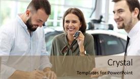  Presentation with salesman - Colorful presentation theme enhanced with confident young salesman explaining car backdrop and a coral colored foreground