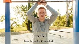  Presentation with confident - Colorful slides enhanced with confident young sportsman doing exercices backdrop and a lemonade colored foreground