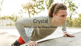  Presentation with confident - Presentation featuring confident young sportsman doing exercices background and a coral colored foreground
