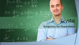  Presentation with classic musis - Beautiful slide deck featuring confident young teacher and classic backdrop and a ocean colored foreground