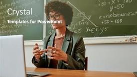  Presentation with new teacher - Presentation theme enhanced with confident-young-teacher-explaining-new background and a tawny brown colored foreground