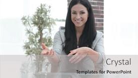  Presentation with conference table - Theme with confident young woman - chief sitting at table in conference room background and a light gray colored foreground