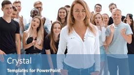  Presentation with woman leader - Slide deck having confident-young-woman-leader-standing background and a teal colored foreground