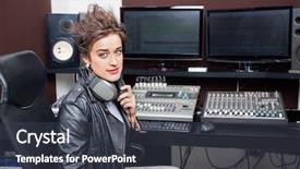  Presentation with young woman diagnosis of sti - Colorful slide deck enhanced with confident young woman sitting at mixing desk backdrop and a dark gray colored foreground