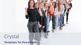  Presentation with greek column front - Cool new PPT layouts with confident-young-woman-standing backdrop and a sky blue colored foreground