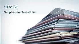  Presentation with files - Colorful slide set enhanced with confidential - pile of business document files backdrop and a sky blue colored foreground